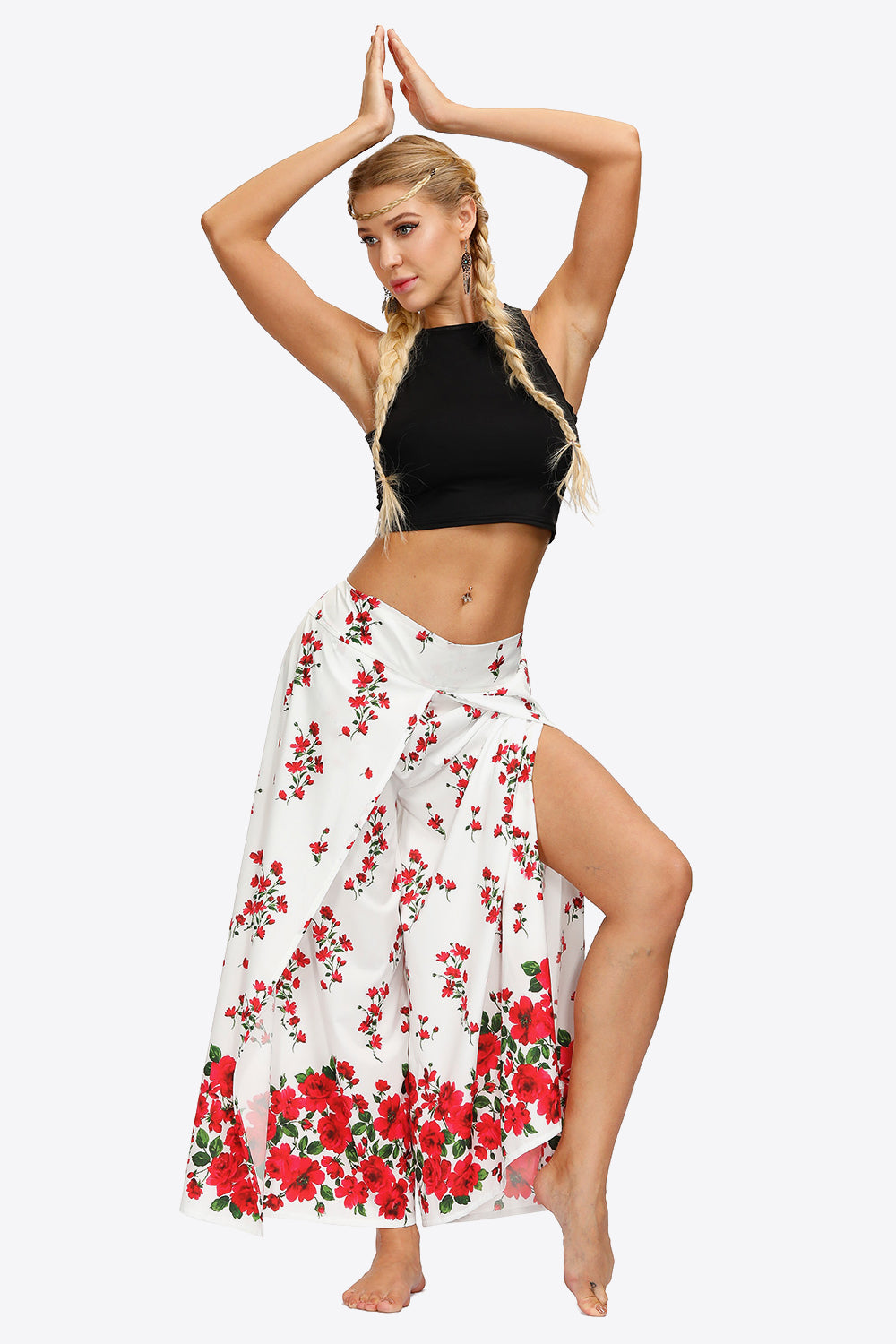 Pantalon long à jambes larges fendues