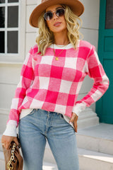 Checkered Ribbed Trim Knit Pullover