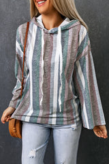 Hoodie mit Streifen, Kordelzug und überschnittenen Schultern