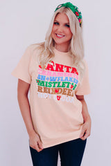 Pink Christmas Slogan Print Round Neck Graphic Tee