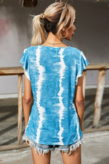 Chemisier boutonné à manches flottantes et tie-dye