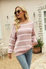 Striped Rib-Knit Off-Shoulder Sweater