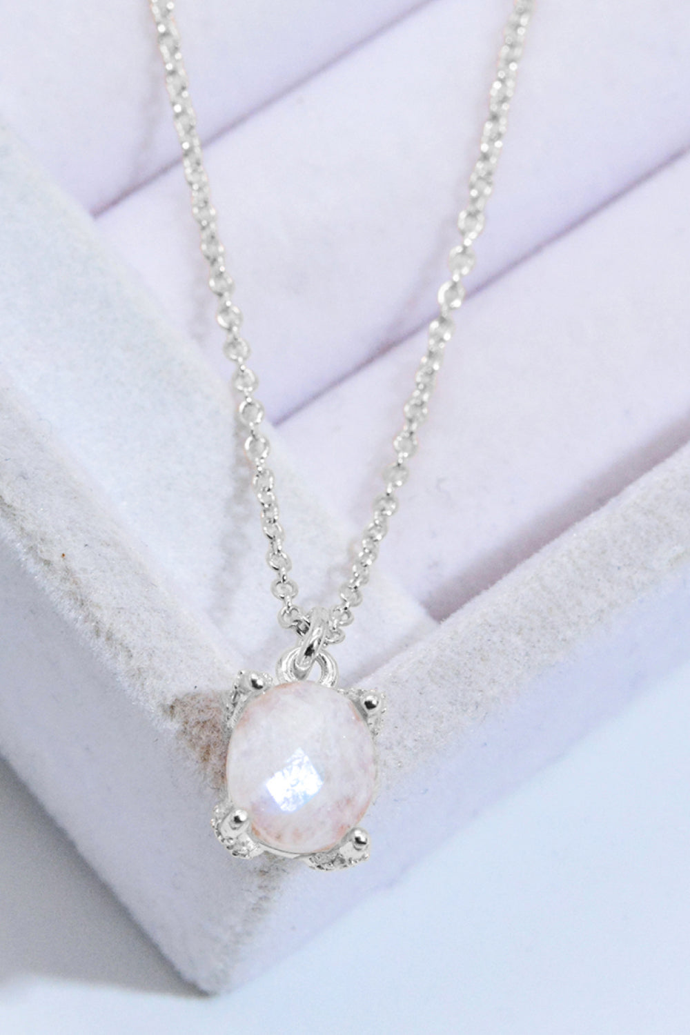 Platinum-Plated Natural Moonstone Pendant Necklace