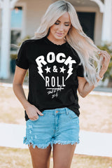 ROCK &amp; ROLL Grafik Rundhals Kurzarm-T-Shirt