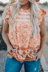 Floral Flutter Sleeve Sleeveless Blouse