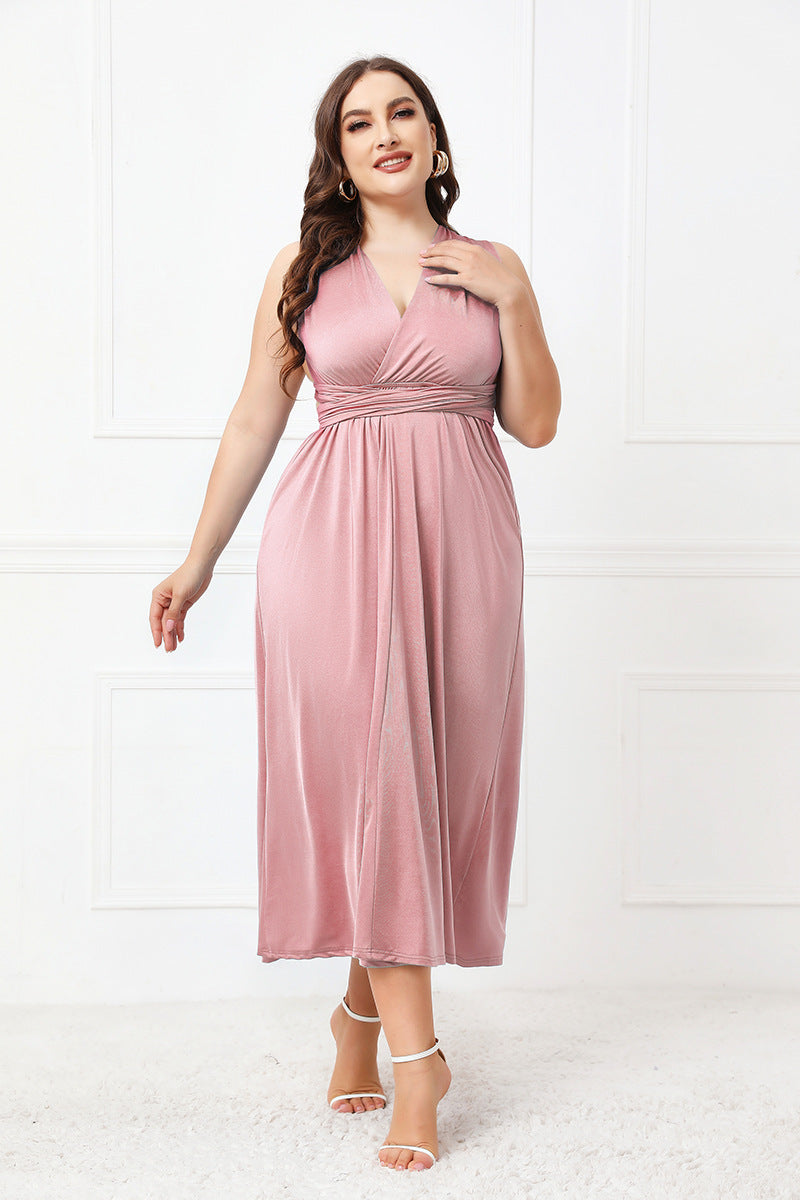 Robe mi-longue sans manches à volants noués grande taille