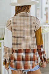Veste-chemise à carreaux et blocs de couleurs à épaules tombantes