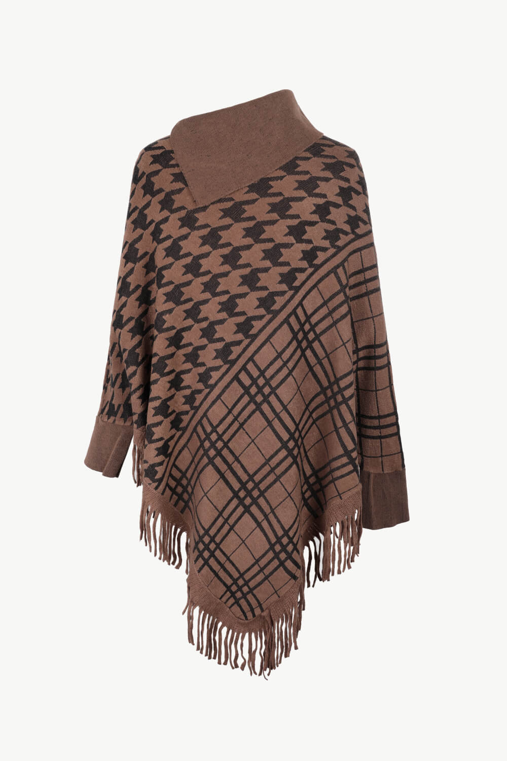 Houndstooth Fringe Hem Poncho