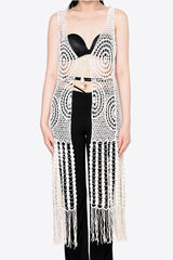 Tie Front Fringe Hem Sleeveless Cover Up