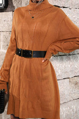 Cable-Knit Turtleneck Sweater Dress (Belt Not Included)