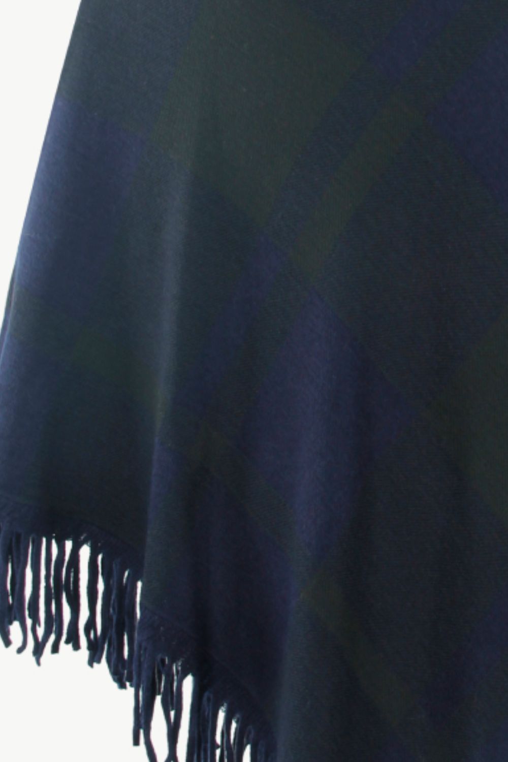 Plaid Fringe Hem Turtleneck Poncho
