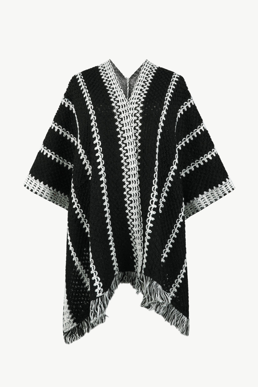 Poncho rayé ouvert sur le devant avec ourlet à franges