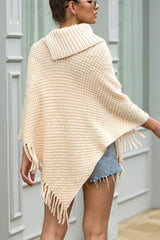 Decorative Button Fringe Hem Poncho