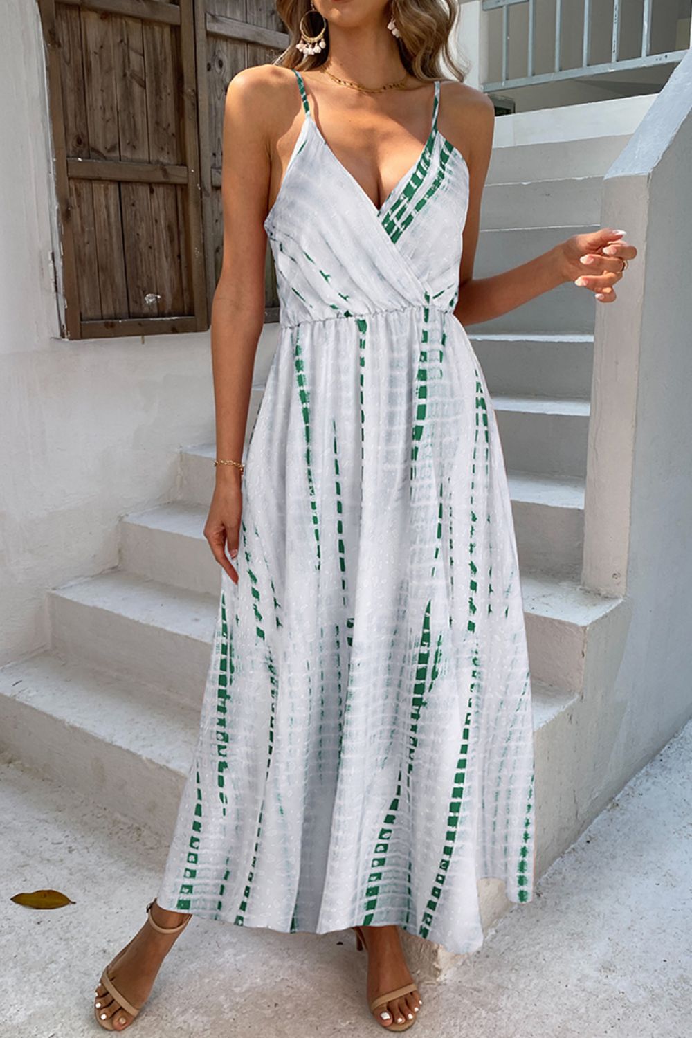 Robe longue imprimée à bretelles spaghetti réglables