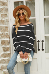 Striped Rib-Knit Off-Shoulder Sweater