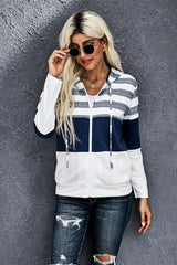 Kapuzenjacke mit Farbblockdesign, Kordelzug und Reißverschluss