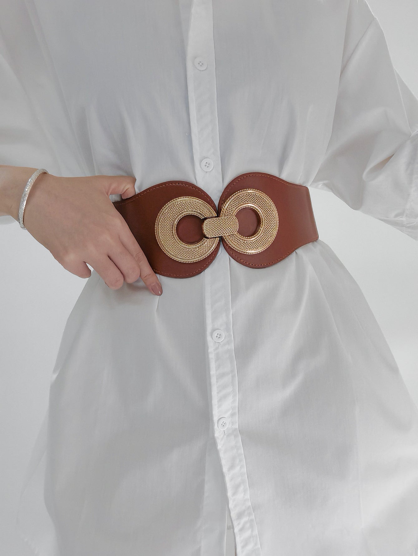 Ceinture élastique en PU avec boucle en alliage