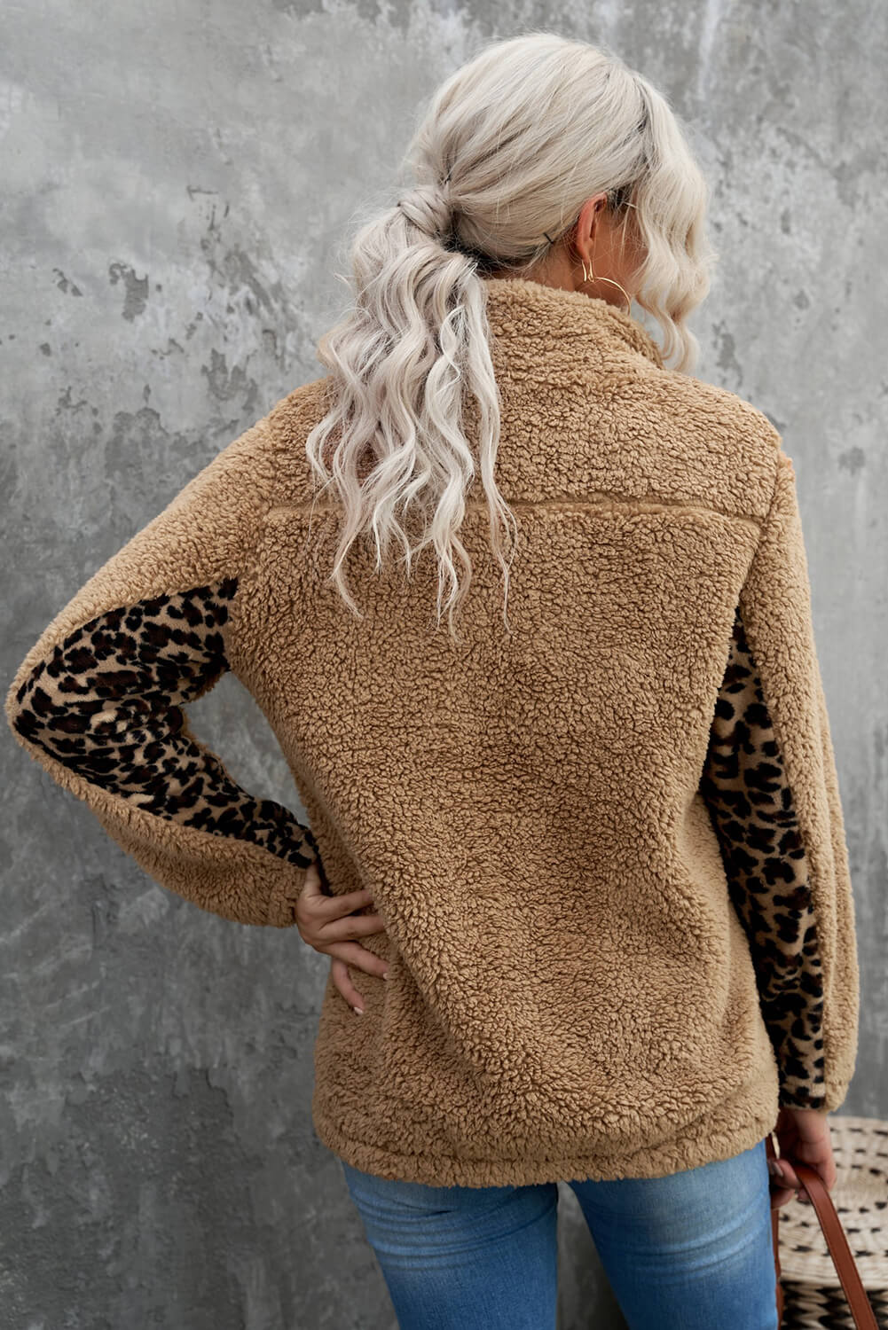 Animal Print Quarter-Zip Sherpa Sweatshirt