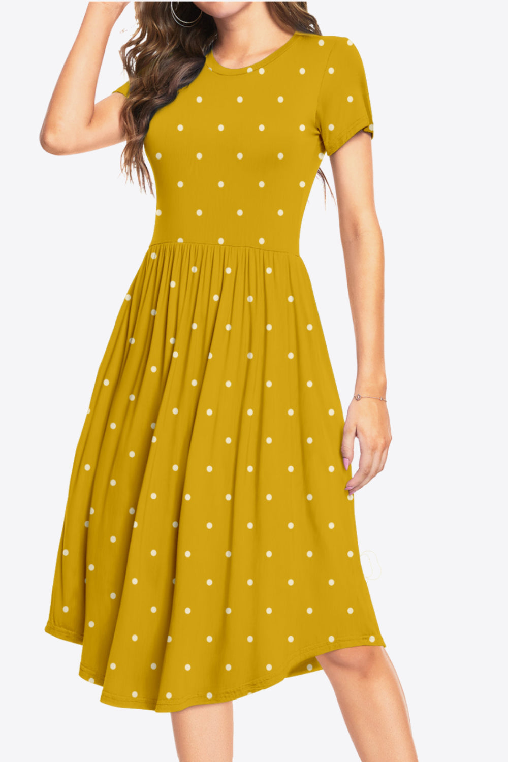 Robe imprimée à col rond et manches courtes avec poches