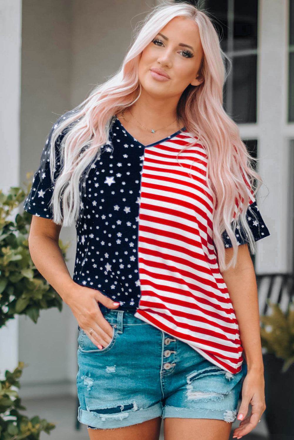 Stars Stripes V-Neck Tee