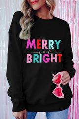 Sweat-shirt noir à col rond et imprimé graphique MERRY BRIGHT