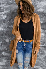 Cable-Knit Open Front Hooded Cardigan