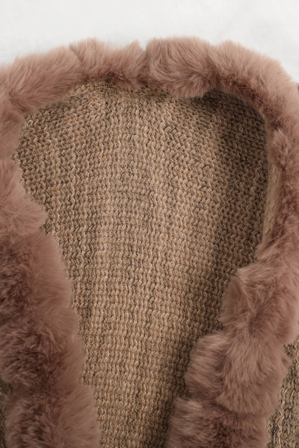 Heathered Faux Fur Fringe Hem Poncho