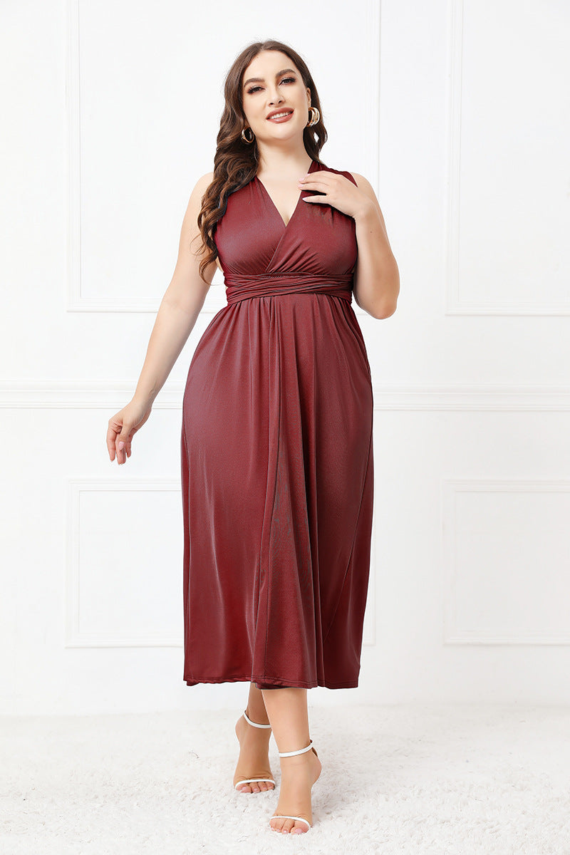 Robe mi-longue sans manches à volants noués grande taille