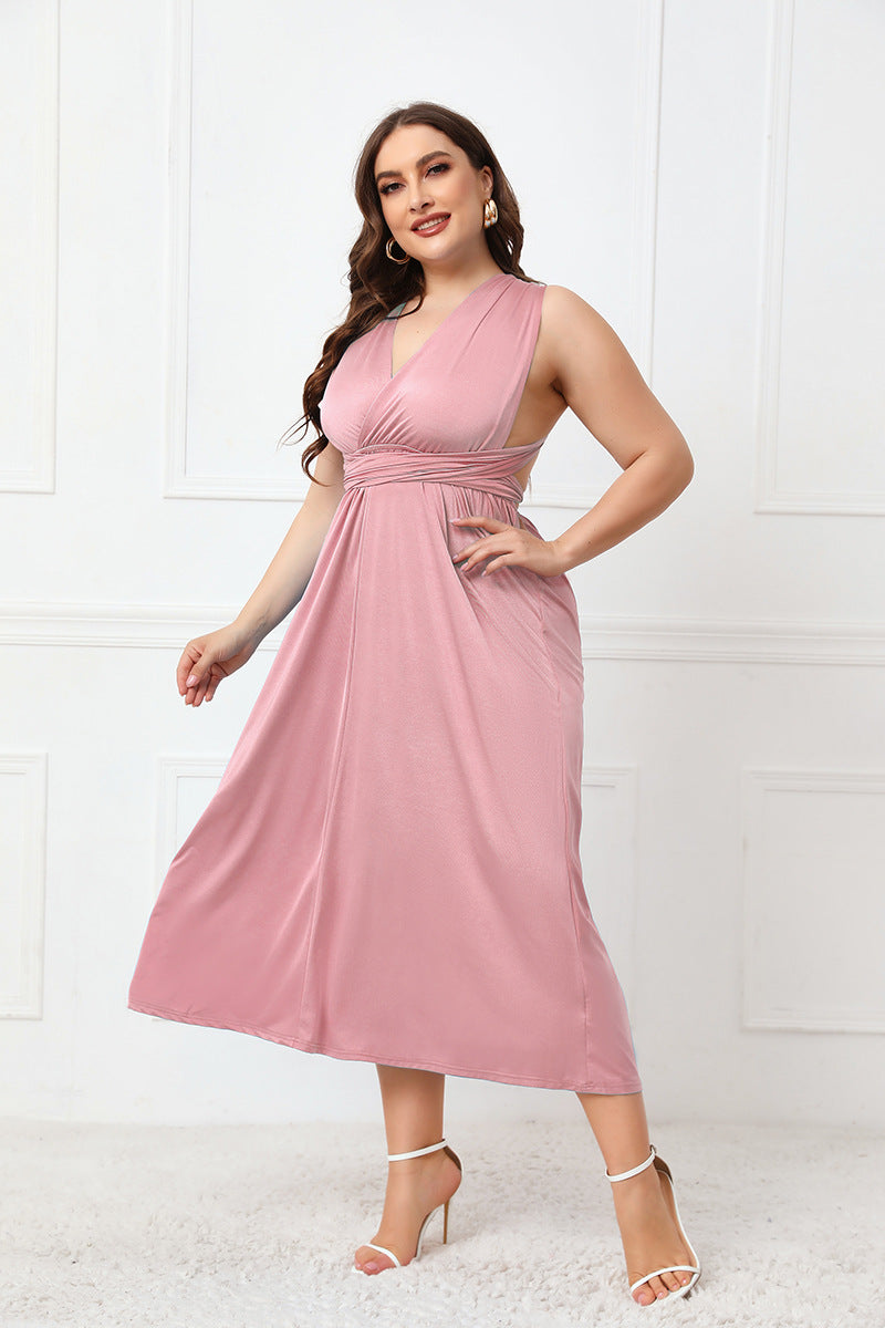 Robe mi-longue sans manches à volants noués grande taille