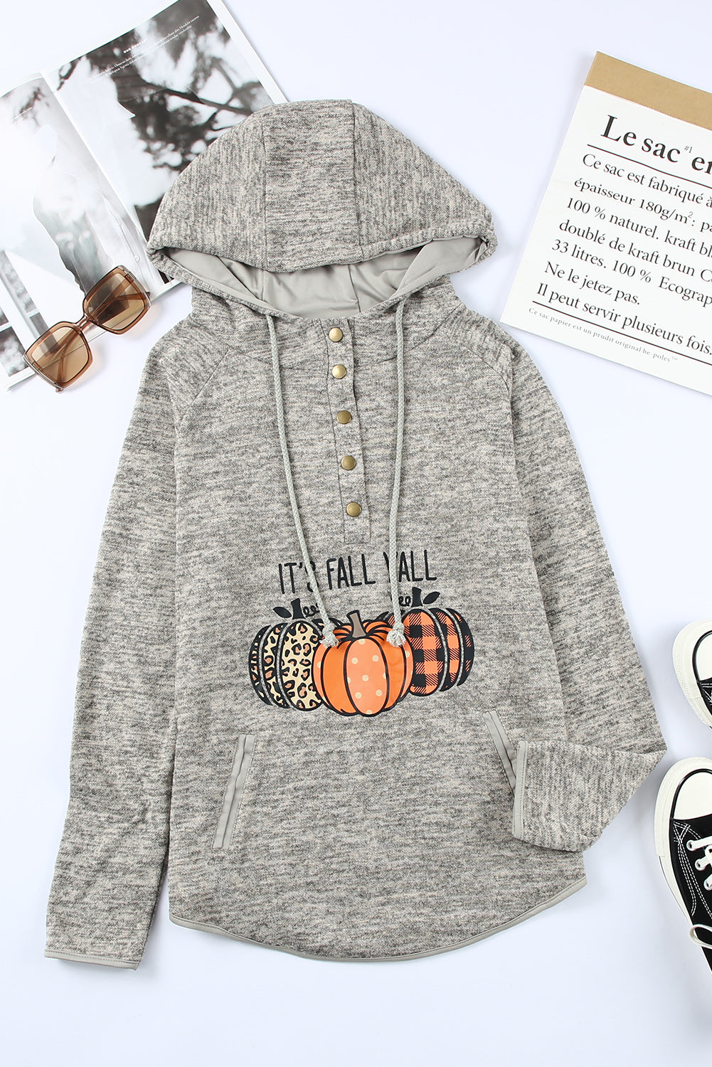 Hoodie mit meliertem Raglanärmeln und Grafik