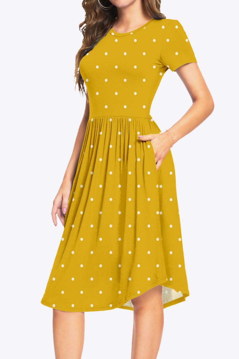 Robe imprimée à col rond et manches courtes avec poches
