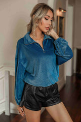 Quarter-Zip Collar Drop Shoulder Top