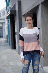 Striped Crewneck Long Sleeve Pullover Sweater