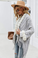 Heathered Faux Fur Fringe Hem Poncho