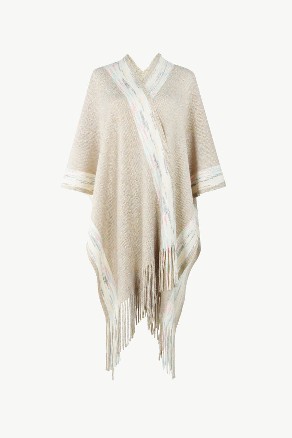 Striped Fringe Hem Longline Poncho