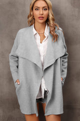 Langer Cardigan mit Wasserfallkragen und Seitentaschen