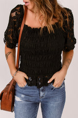 Lace Smocked Flounce Sleeve Blouse