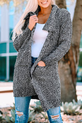 Melierter Longline-Cardigan mit offener Vorderseite und Taschen