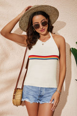 Neckholder-Stricktop mit Regenbogenstreifen