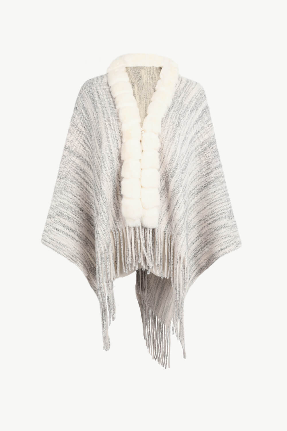 Heathered Faux Fur Fringe Hem Poncho