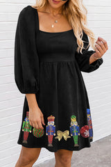 Black Sequins Christmas Nutcracker Graphic Mini Dress