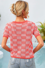 Kariertes Kurzarm-Stricktop