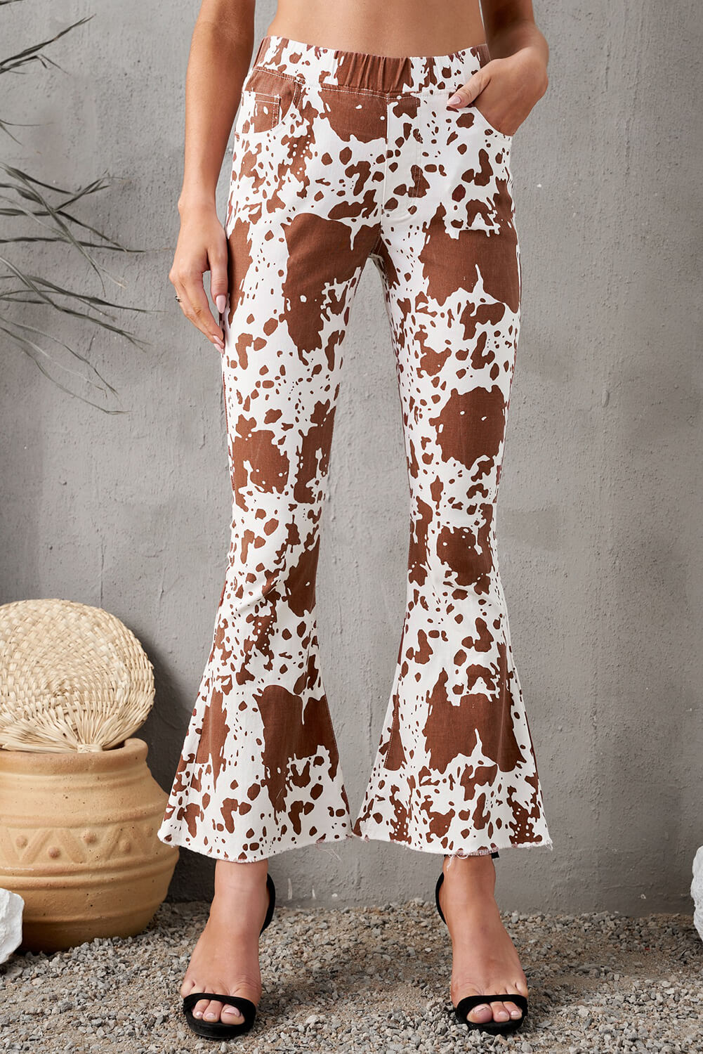 Animal Print Flare Pants with Pockets