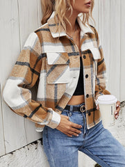 Karierte Kragenjacke mit Brusttaschen