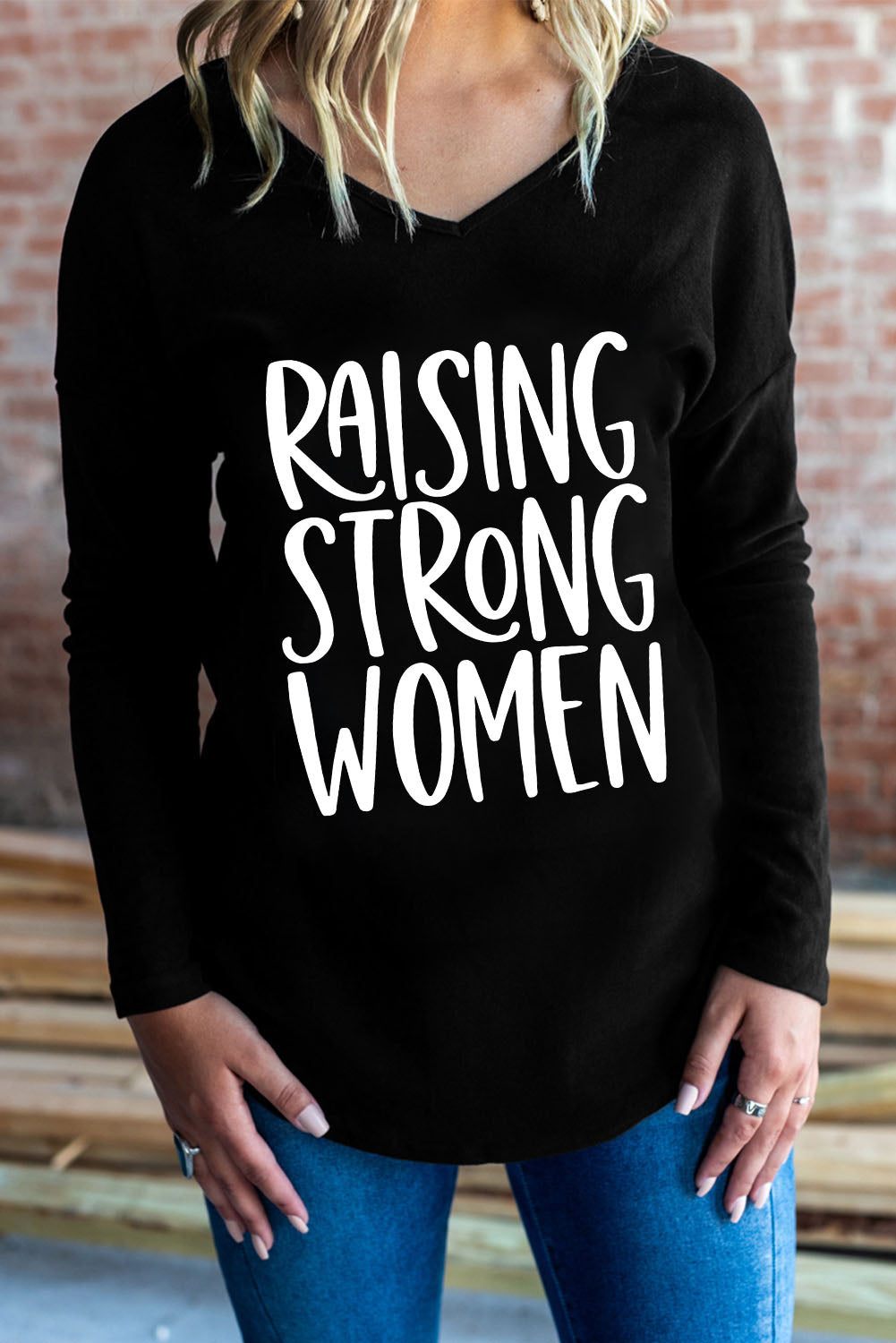 RAISING STRONG Graphic V-Neck Top