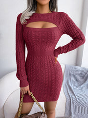 Cutout Cable-Knit Mini Sweater Dress