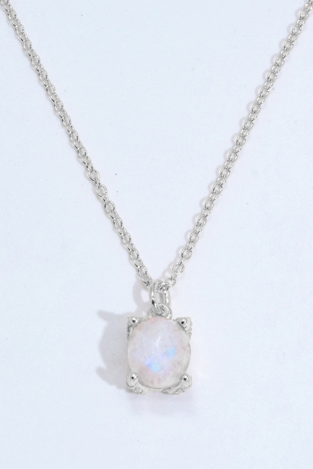 Platinum-Plated Natural Moonstone Pendant Necklace
