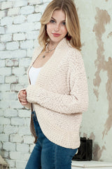 Apricot Popcorn Knit Open Front Cardigan