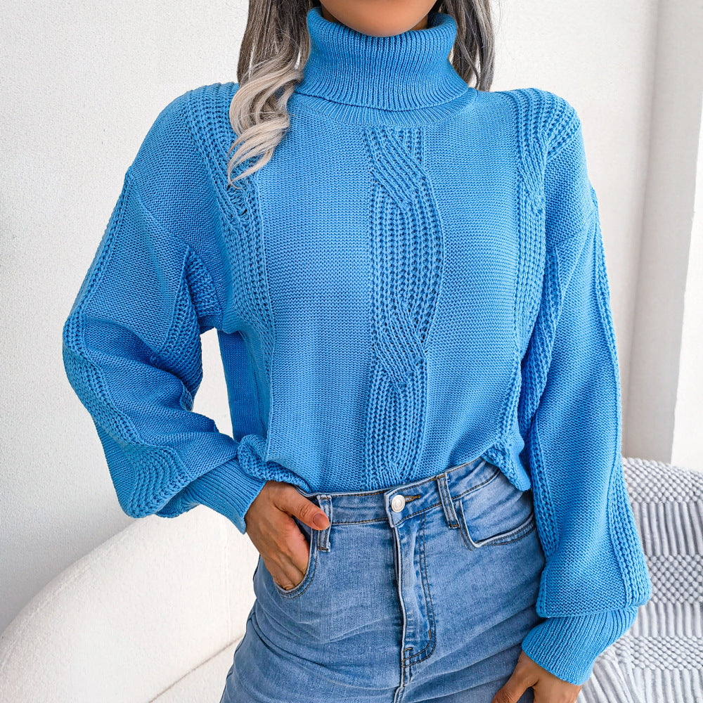 Cable-Knit Dropped Shoulder Turtleneck Sweater