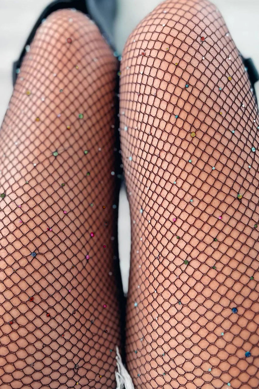 Bright White Rhinestone Fishnet Pantyhose